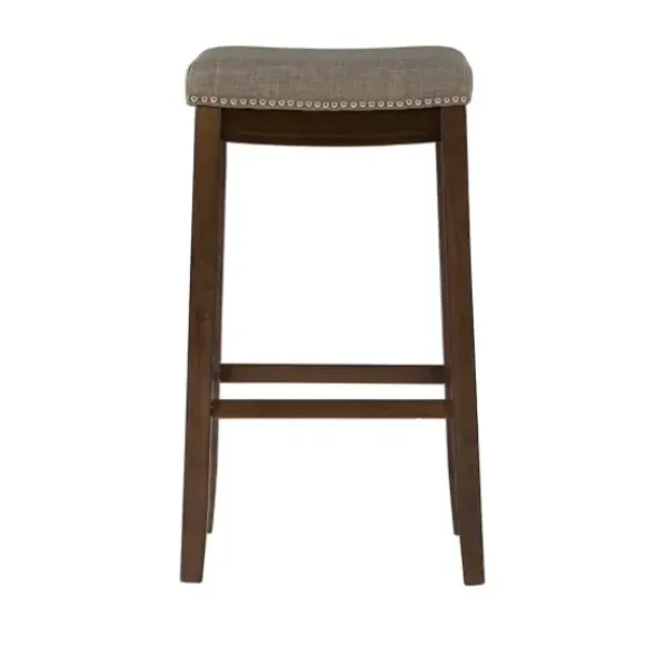 Bar Stools & Counter Height Stools-Kirkland's Home Walnut Wood Bar Stool With Cushion Gray