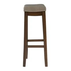 Bar Stools & Counter Height Stools-Kirkland's Home Walnut Wood Bar Stool With Cushion Gray