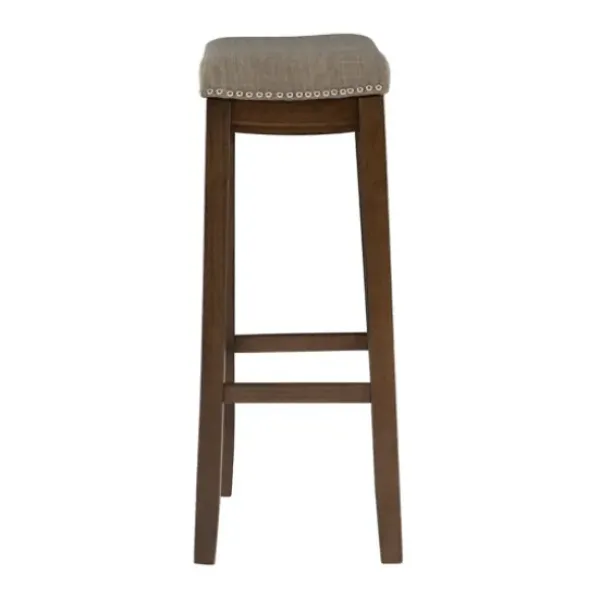 Bar Stools & Counter Height Stools-Kirkland's Home Walnut Wood Bar Stool With Cushion Gray