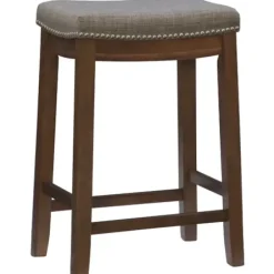 Bar Stools & Counter Height Stools-Kirkland's Home Walnut Wood Counter Stool With Cushion Gray