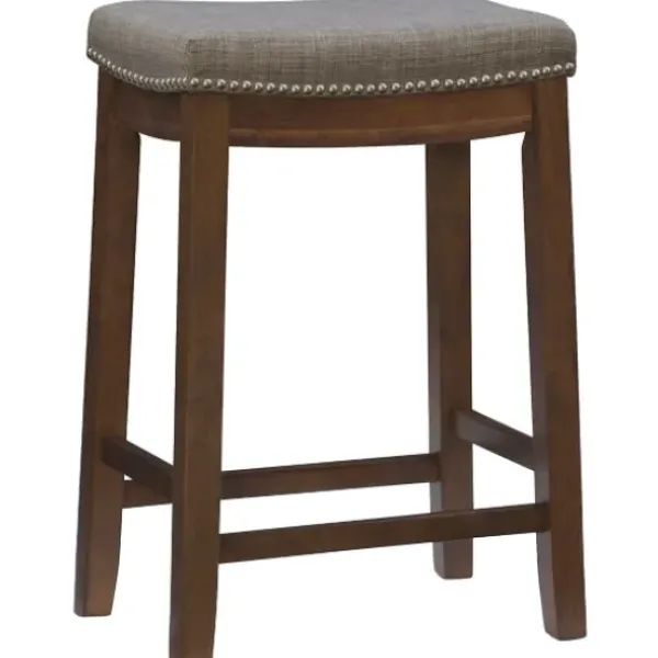 Bar Stools & Counter Height Stools-Kirkland's Home Walnut Wood Counter Stool With Cushion Gray