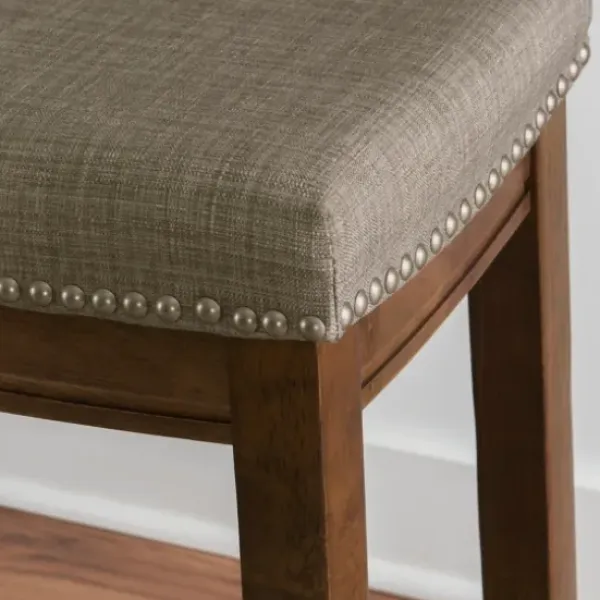 Bar Stools & Counter Height Stools-Kirkland's Home Walnut Wood Counter Stool With Cushion Gray