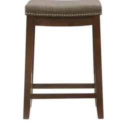 Bar Stools & Counter Height Stools-Kirkland's Home Walnut Wood Counter Stool With Cushion Gray