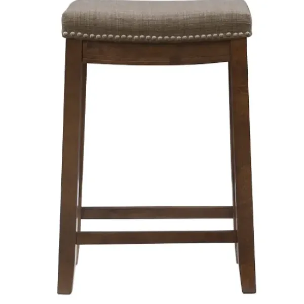 Bar Stools & Counter Height Stools-Kirkland's Home Walnut Wood Counter Stool With Cushion Gray