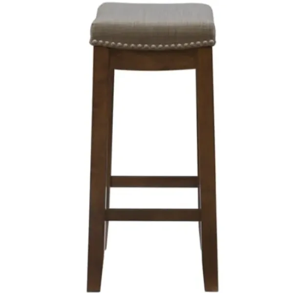 Bar Stools & Counter Height Stools-Kirkland's Home Walnut Wood Counter Stool With Cushion Gray
