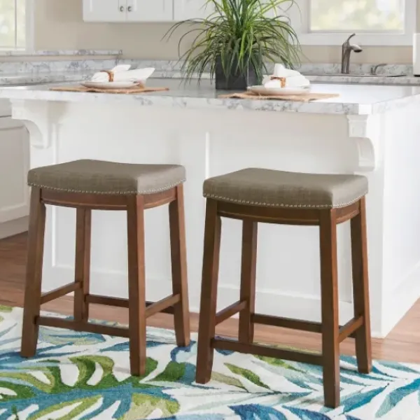 Bar Stools & Counter Height Stools-Kirkland's Home Walnut Wood Counter Stool With Cushion Gray