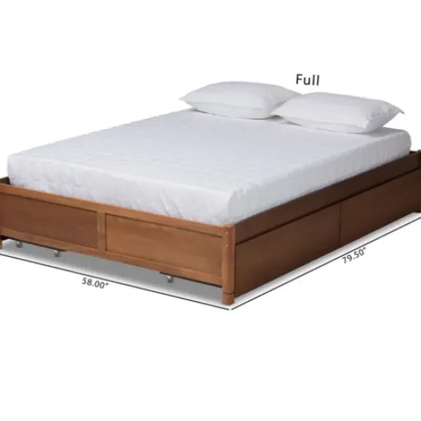 Beds & Headboards-Kirkland's Home Walnut Wood 4-Drawer Full Platform Bed Brown