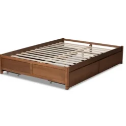 Beds & Headboards-Kirkland's Home Walnut Wood 4-Drawer King Platform Bed Brown