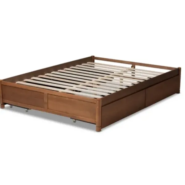 Beds & Headboards-Kirkland's Home Walnut Wood 4-Drawer King Platform Bed Brown