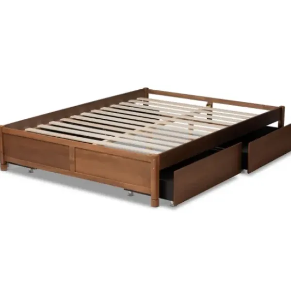 Beds & Headboards-Kirkland's Home Walnut Wood 4-Drawer King Platform Bed Brown