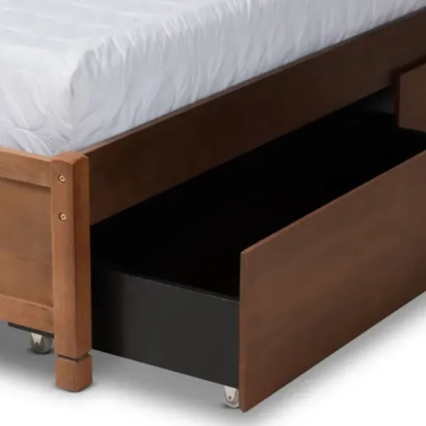 Beds & Headboards-Kirkland's Home Walnut Wood 4-Drawer King Platform Bed Brown