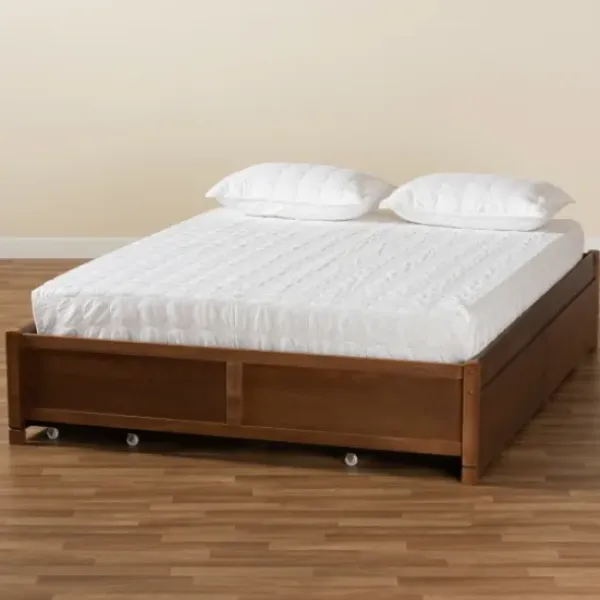 Beds & Headboards-Kirkland's Home Walnut Wood 4-Drawer King Platform Bed Brown
