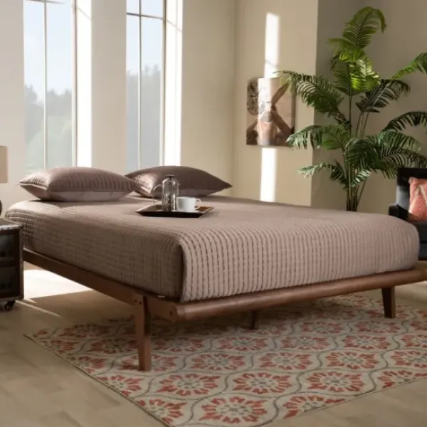 Beds & Headboards-Kirkland's Home Walnut Wood Full Platform Bed Brown