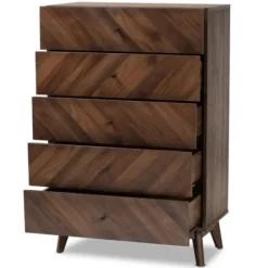 Cabinets & Sideboards-Kirkland's Home Walnut Wood Grain 5-Drawer Chest Brown