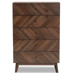Cabinets & Sideboards-Kirkland's Home Walnut Wood Grain 5-Drawer Chest Brown