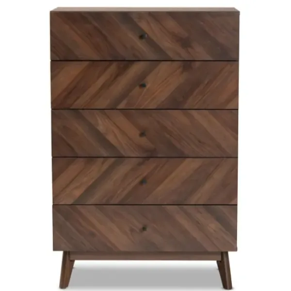 Cabinets & Sideboards-Kirkland's Home Walnut Wood Grain 5-Drawer Chest Brown