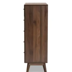 Cabinets & Sideboards-Kirkland's Home Walnut Wood Grain 5-Drawer Chest Brown