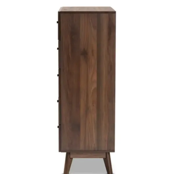 Cabinets & Sideboards-Kirkland's Home Walnut Wood Grain 5-Drawer Chest Brown