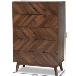 Cabinets & Sideboards-Kirkland's Home Walnut Wood Grain 5-Drawer Chest Brown