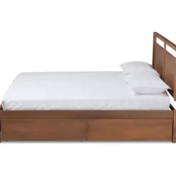 Beds & Headboards-Kirkland's Home Walnut Wood Headboard 4-Drawer Full Platform Bed Brown