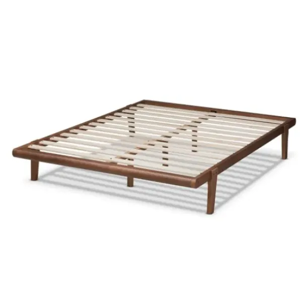Beds & Headboards-Kirkland's Home Walnut Wood King Platform Bed Brown