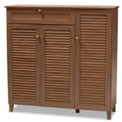 Entryway Furniture-Kirkland's Home Walnut Wood 11-Shelf Paneled Shoe Cabinet Brown