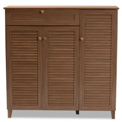 Entryway Furniture-Kirkland's Home Walnut Wood 11-Shelf Paneled Shoe Cabinet Brown