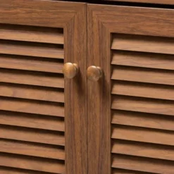 Entryway Furniture-Kirkland's Home Walnut Wood 11-Shelf Paneled Shoe Cabinet Brown