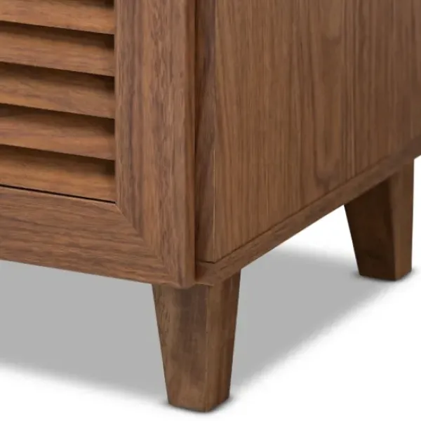 Entryway Furniture-Kirkland's Home Walnut Wood 11-Shelf Paneled Shoe Cabinet Brown