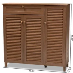 Entryway Furniture-Kirkland's Home Walnut Wood 11-Shelf Paneled Shoe Cabinet Brown