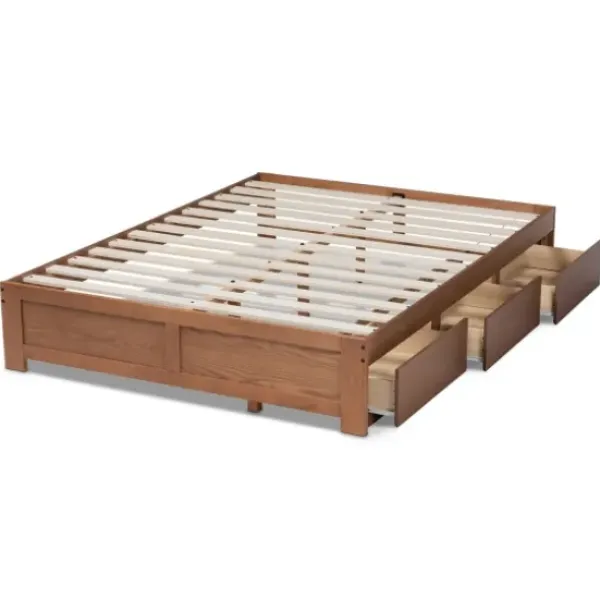 Beds & Headboards-Kirkland's Home Walnut Wooden 3-Drawer Platform Bed Brown