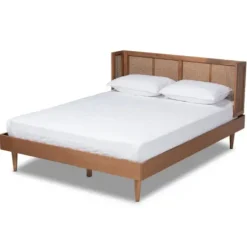 Beds & Headboards-Kirkland's Home Walnut Wrap Around Rattan Queen Bed Frame Brown
