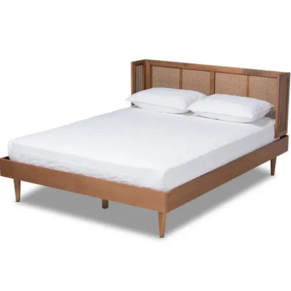 Beds & Headboards-Kirkland's Home Walnut Wrap Around Rattan Queen Bed Frame Brown