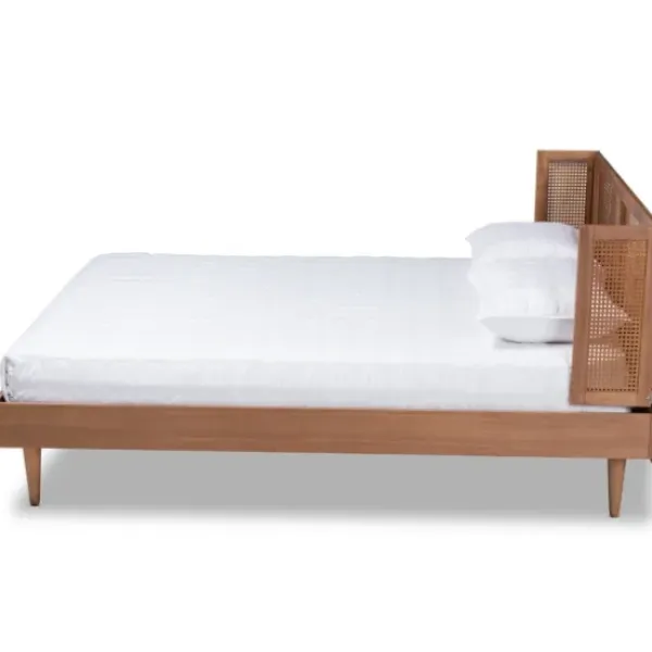 Beds & Headboards-Kirkland's Home Walnut Wrap Around Rattan Queen Bed Frame Brown