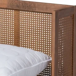 Beds & Headboards-Kirkland's Home Walnut Wrap Around Rattan Queen Bed Frame Brown