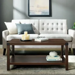 Coffee Tables-Kirkland's Home Walnut X-Frame Rustic Wood Coffee Table Brown