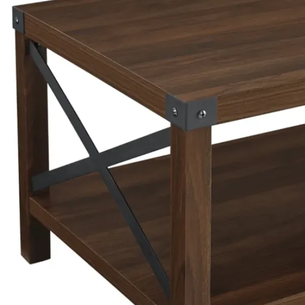 Coffee Tables-Kirkland's Home Walnut X-Frame Rustic Wood Coffee Table Brown