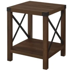 Accent & End Tables-Kirkland's Home Walnut X-Frame Rustic Wood Accent Table Brown