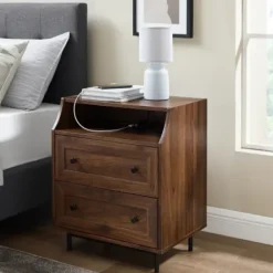 Nightstands-Kirkland's Home Warm Brown Curved Top Nightstand Table