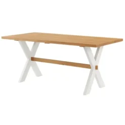 Dining Tables-Kirkland's Home Warm Cherry Birch Trestle Base Dining Table Tan/White