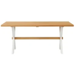 Dining Tables-Kirkland's Home Warm Cherry Birch Trestle Base Dining Table Tan/White