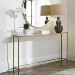 Entryway Furniture-Kirkland's Home Warm En Mirrored Top Console Table Gold