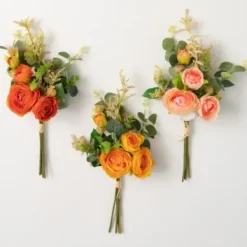 Stems & Bouquets-Kirkland's Home Warm Ranunculus Bouquets, Set Of 3 Orange/Pink/Green