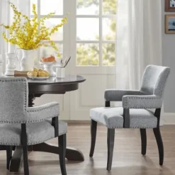 Dining Chairs-Kirkland's Home Warms Nailhead Trim Dining Chair Gray