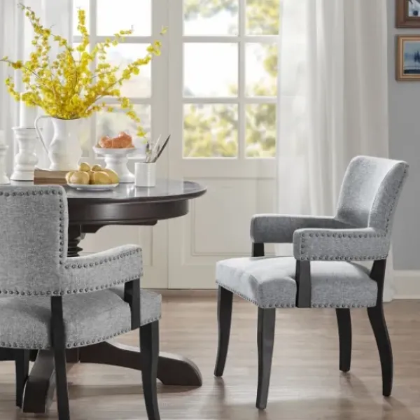 Dining Chairs-Kirkland's Home Warms Nailhead Trim Dining Chair Gray