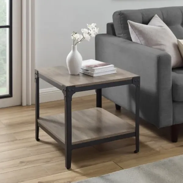 Accent & End Tables-Kirkland's Home Wash Angle Iron Accent Tables, Set Of 2 Gray