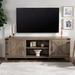 Tv Stands & Media Consoles-Kirkland's Home Wash Barn Door Tv Stand Gray
