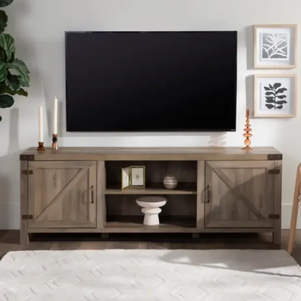 Tv Stands & Media Consoles-Kirkland's Home Wash Barn Door Tv Stand Gray