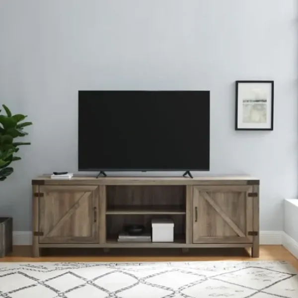 Tv Stands & Media Consoles-Kirkland's Home Wash Barn Door Tv Stand Gray