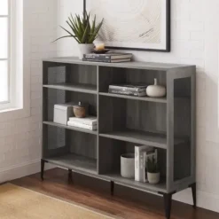 Bookshelves-Kirkland's Home Wash Bookshelf With Mesh Sides Gray